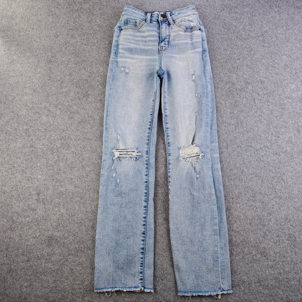BKE Billie High Rise Cropped Straight Jeans Womens 22x28 Light Wash Distressed